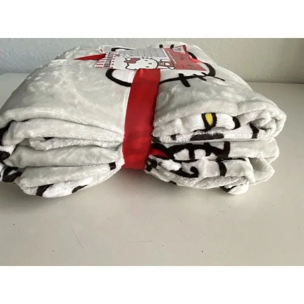 Hello Kitty Full Queen 90x90”‎ Soft Grey Talk Speech Bubble Plush Blanket NEW